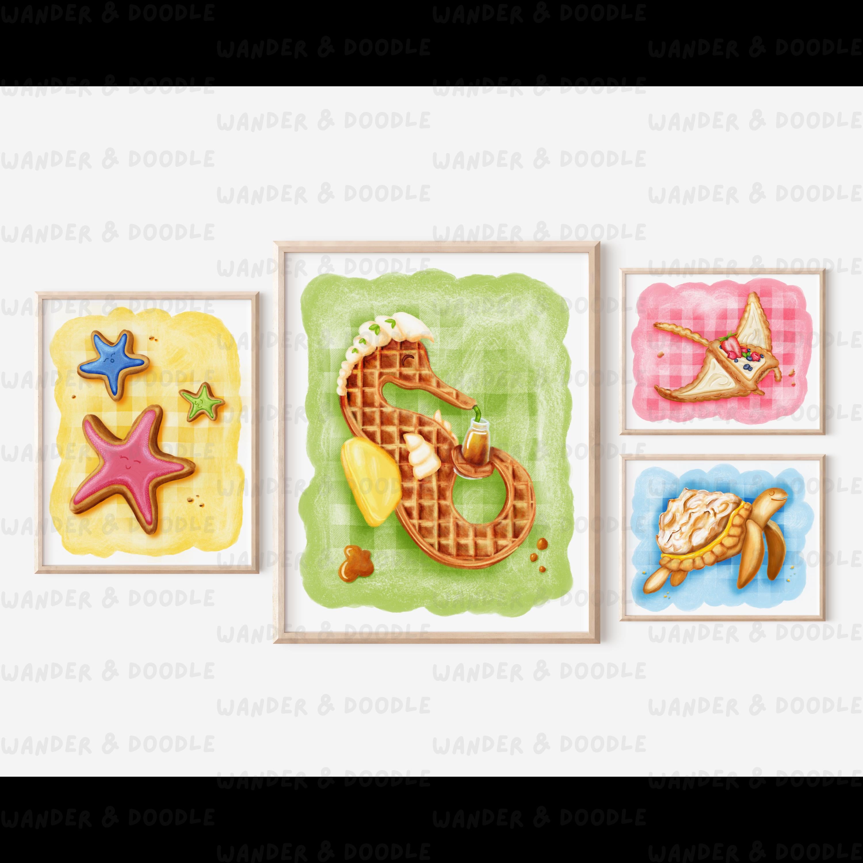 Coastal Seahorse Art Print | Whimsical Watercolor Waffle Seahorse (8x10, 11x14)