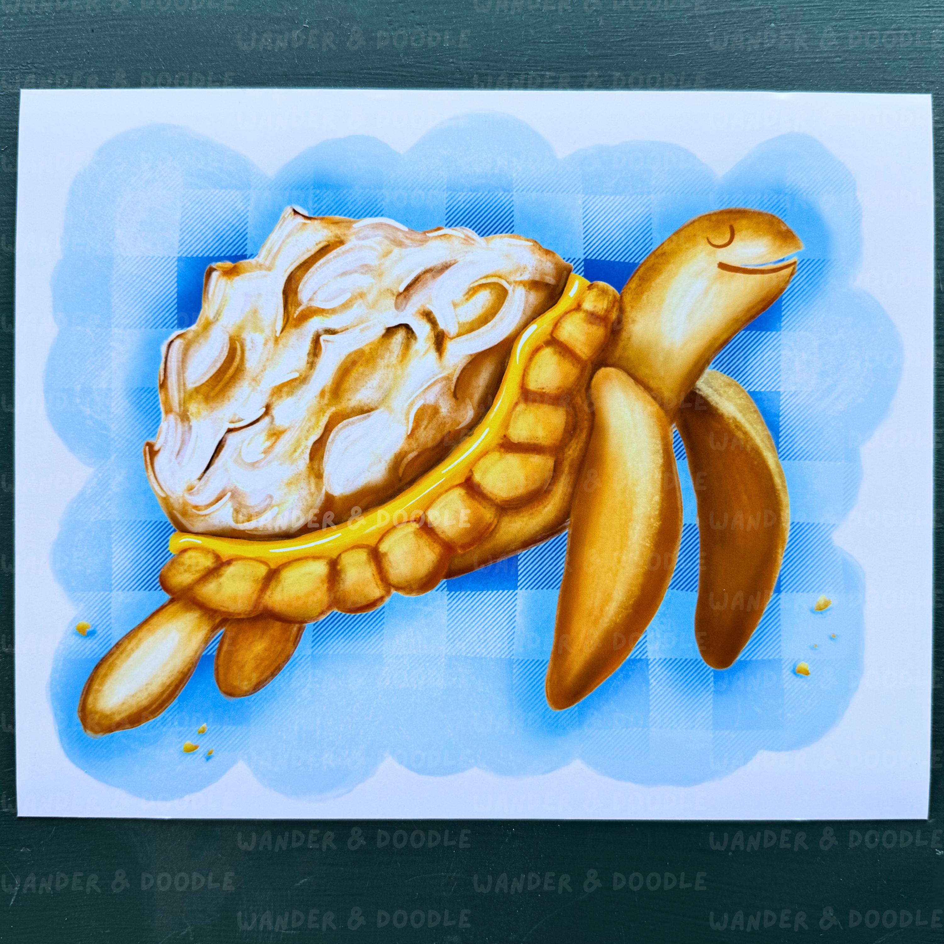 Sea Turtle Lemon Meringue Pie Art Print – Whimsical Ocean Nursery Wall Decor