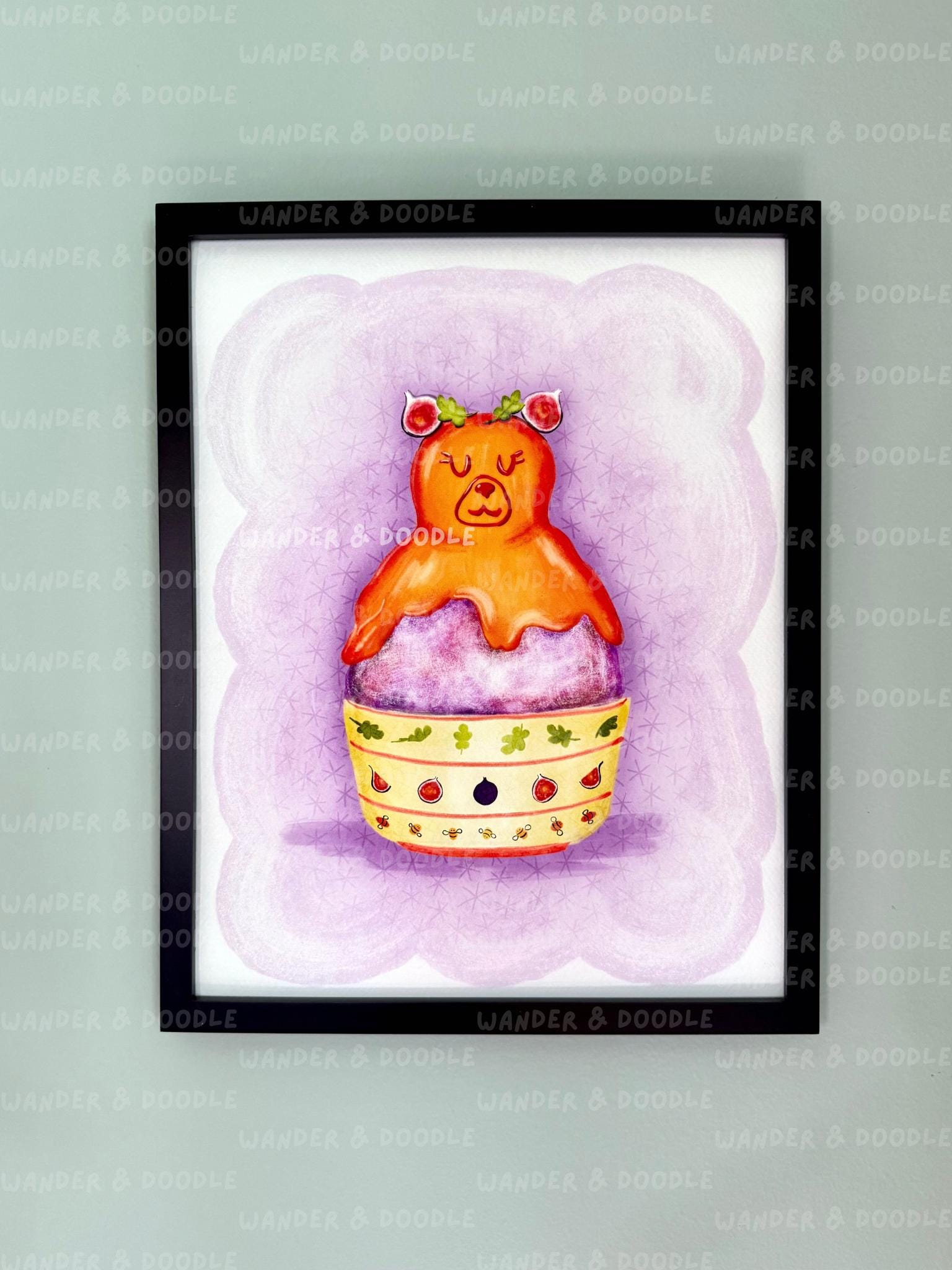 Kawaii Bear Nursery Wall Art – Honey & Fig Kakigori Art Print (8x10, 11x14)