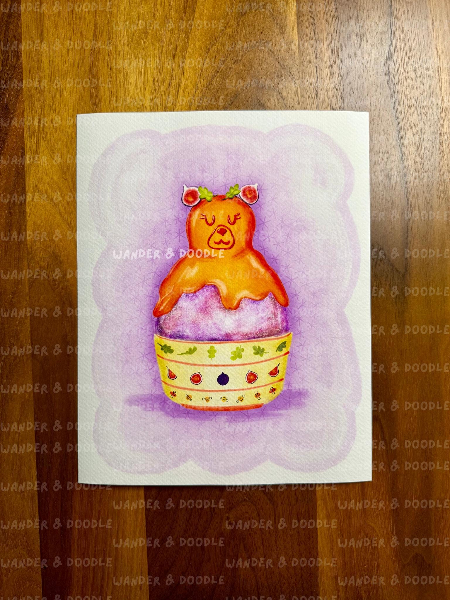 Kawaii Bear Nursery Wall Art – Honey & Fig Kakigori Art Print (8x10, 11x14)