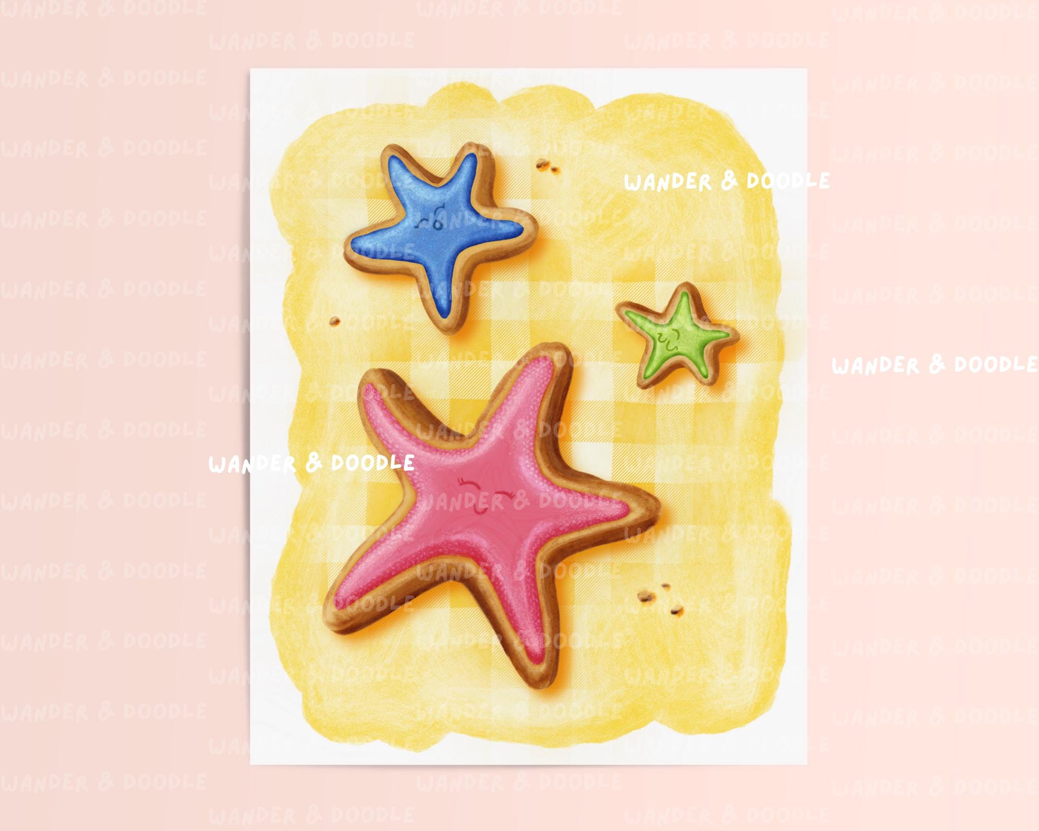 Starfish Cookie Art Print: Coastal Watercolor for Kitchen or Nursery (8x10, 11x14