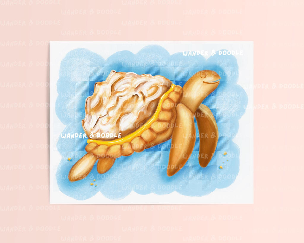 Sea Turtle Lemon Meringue Pie Art Print – Whimsical Ocean Nursery Wall Decor