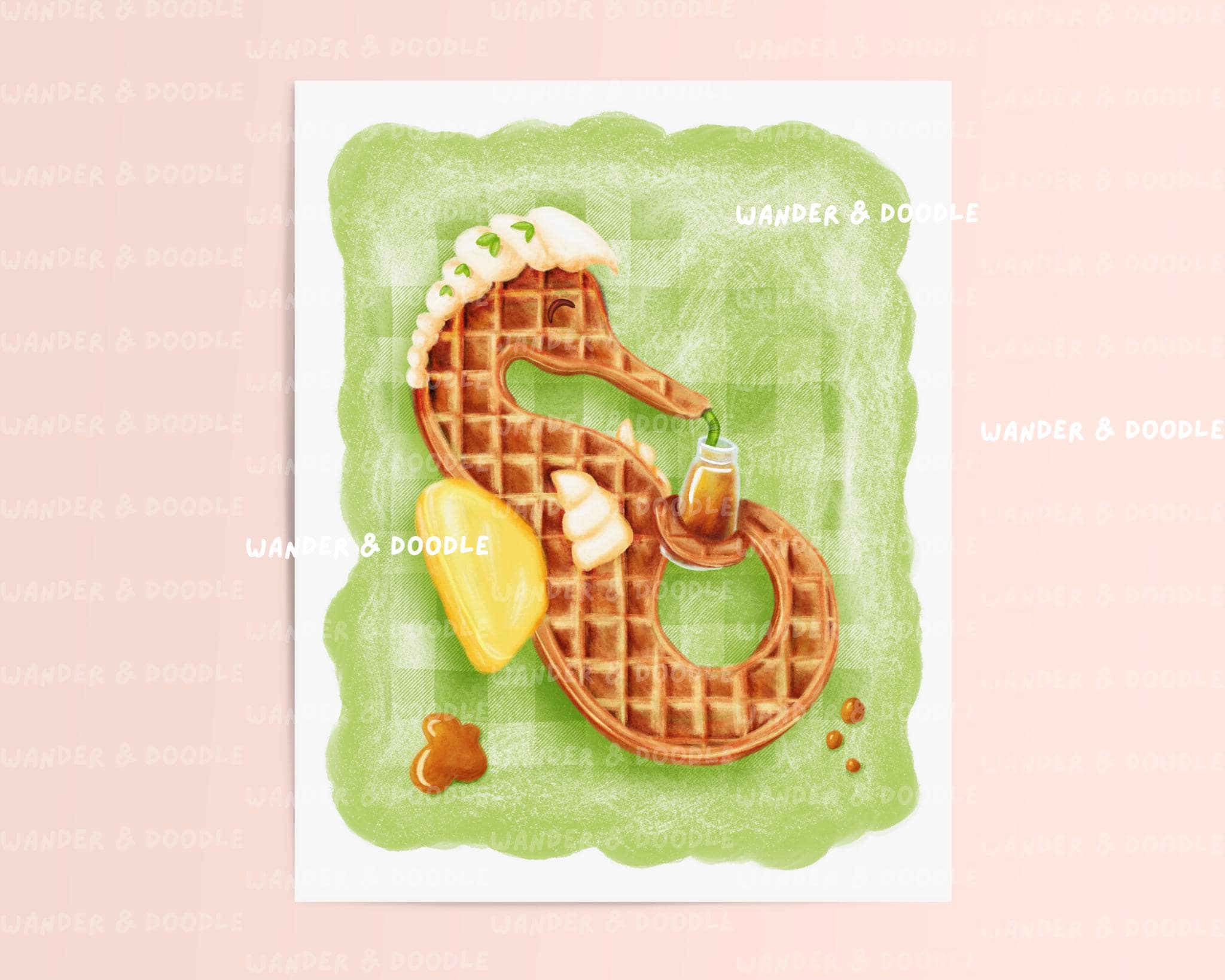 Coastal Seahorse Art Print | Whimsical Watercolor Waffle Seahorse (8x10, 11x14)
