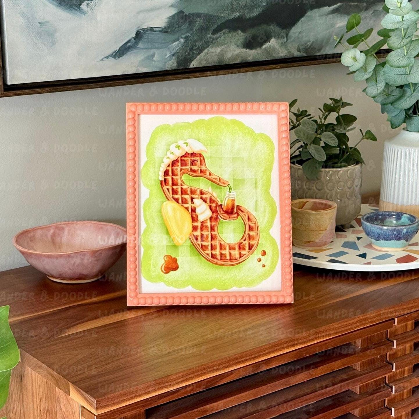 Coastal Seahorse Art Print | Whimsical Watercolor Waffle Seahorse (8x10, 11x14)