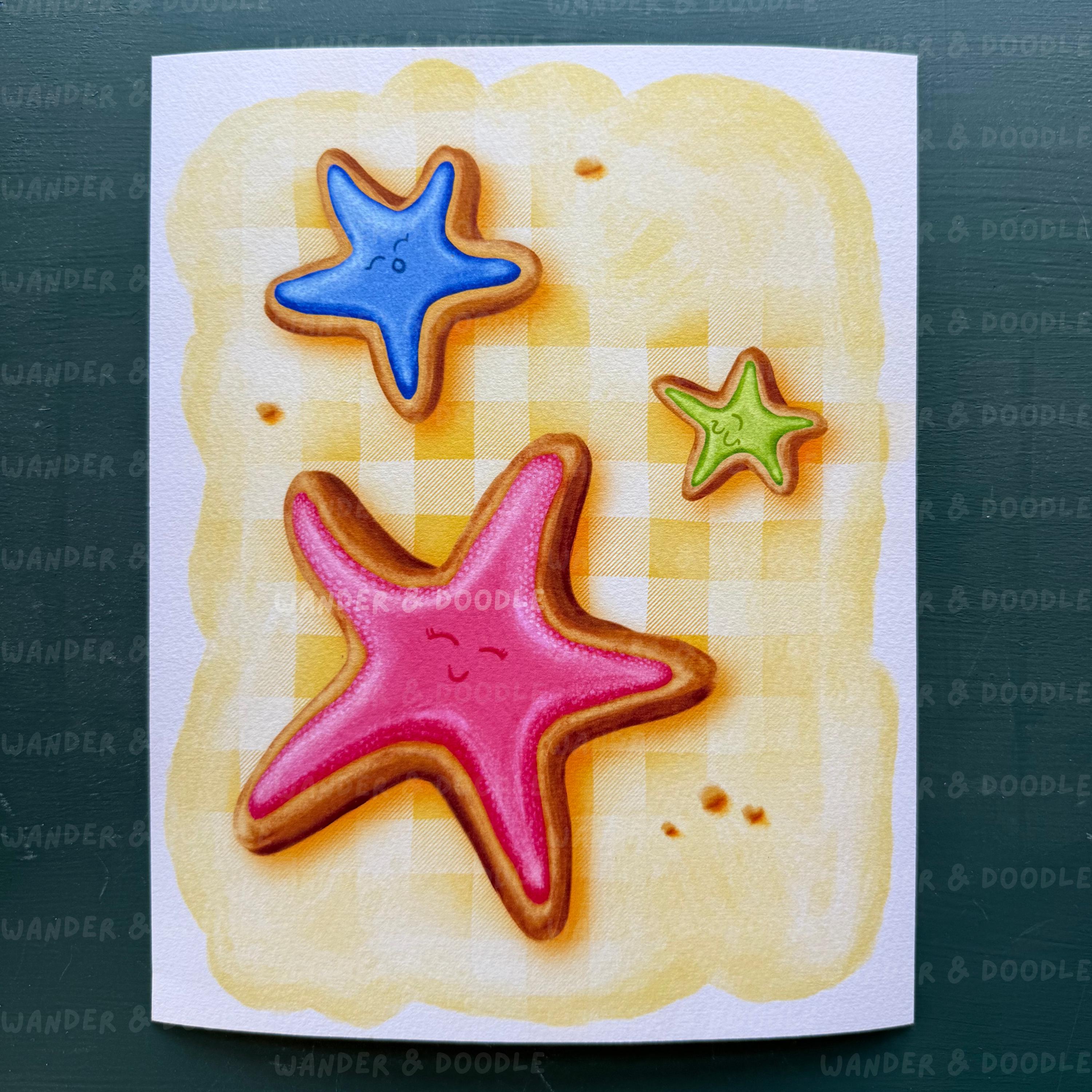 Starfish Cookie Art Print: Coastal Watercolor for Kitchen or Nursery (8x10, 11x14