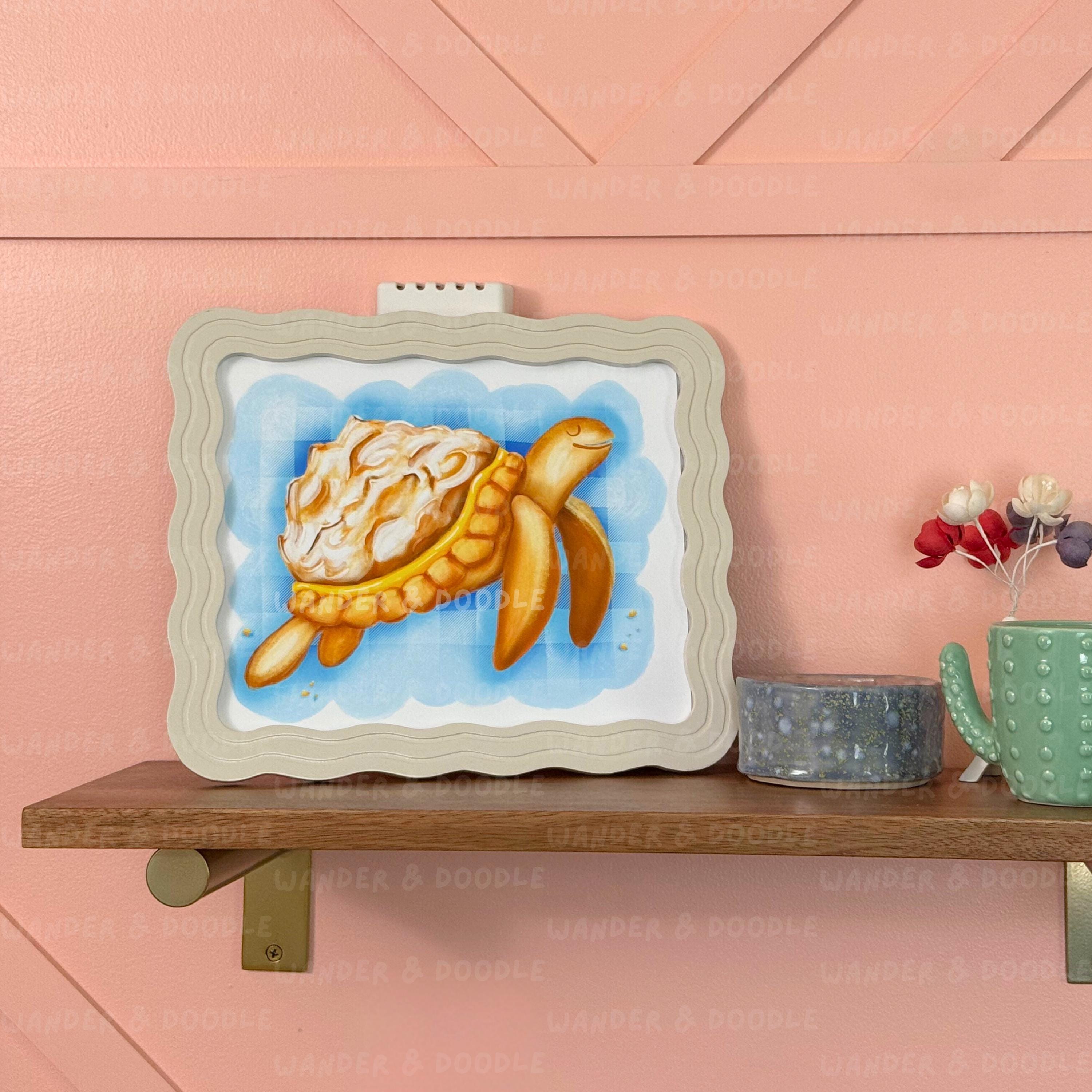 Sea Turtle Lemon Meringue Pie Art Print – Whimsical Ocean Nursery Wall Decor