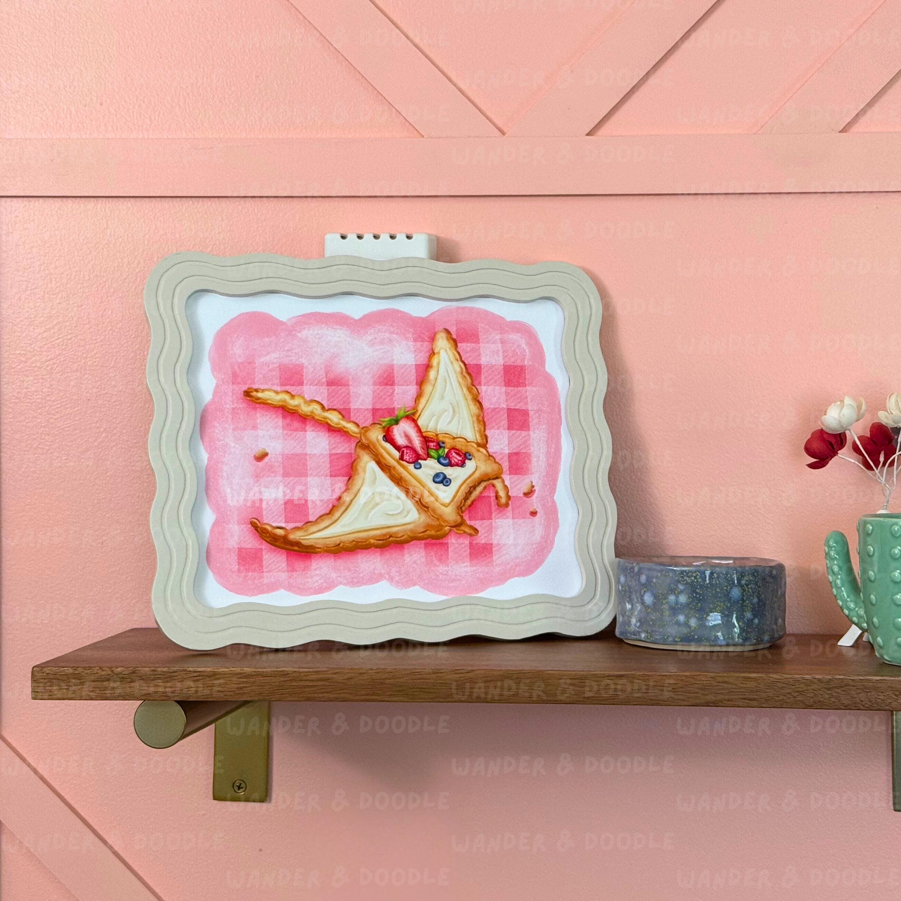 Manta Ray Fruit Tart Art Print – Whimsical Watercolor Ocean Kids Decor (8x10, 11x14)