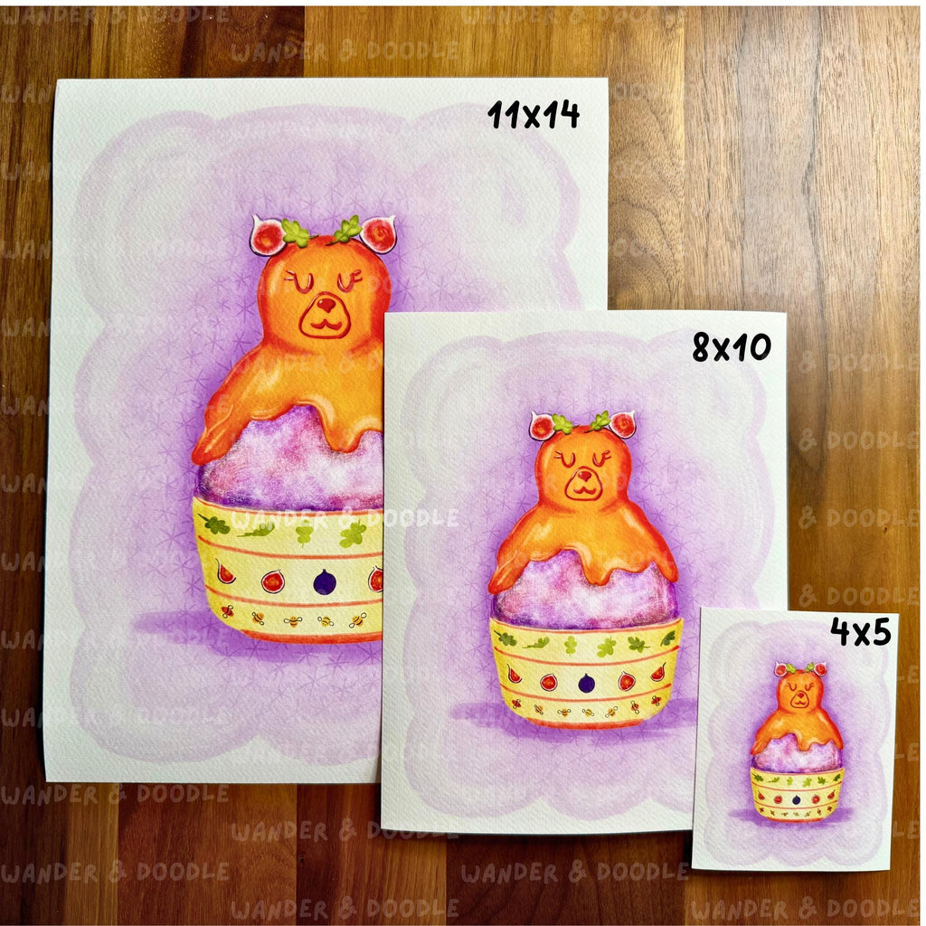 Kawaii Bear Nursery Wall Art – Honey & Fig Kakigori Art Print (8x10, 11x14)