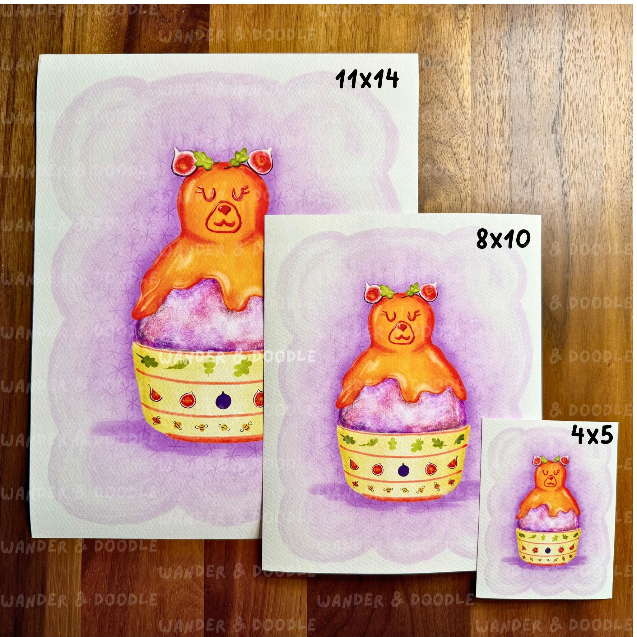 Kawaii Bear Nursery Wall Art – Honey & Fig Kakigori Art Print (8x10, 11x14)