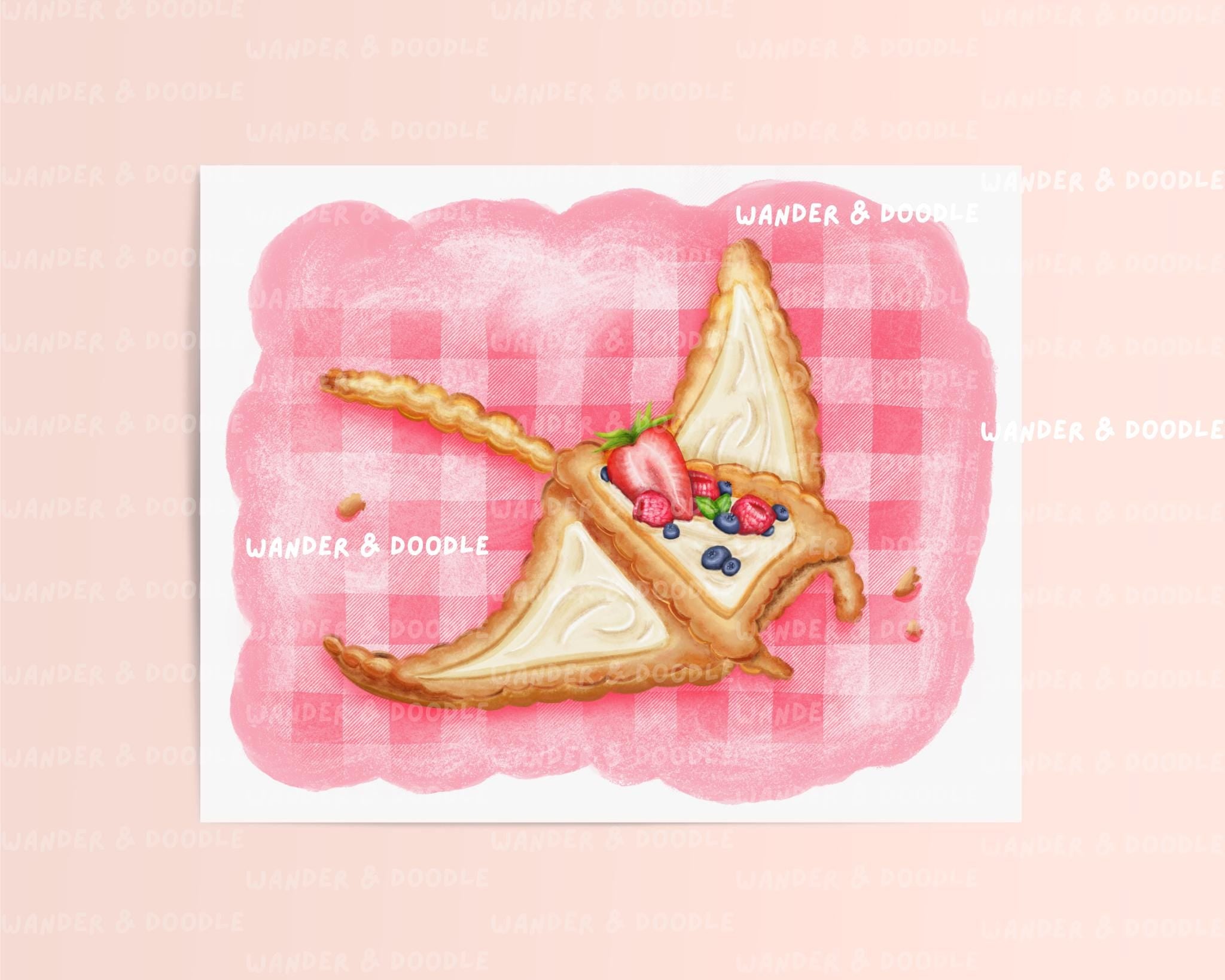 Manta Ray Fruit Tart Art Print – Whimsical Watercolor Ocean Kids Decor (8x10, 11x14)
