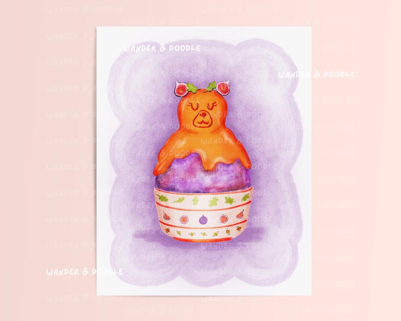 Kawaii Bear Nursery Wall Art – Honey & Fig Kakigori Art Print (8x10, 11x14)
