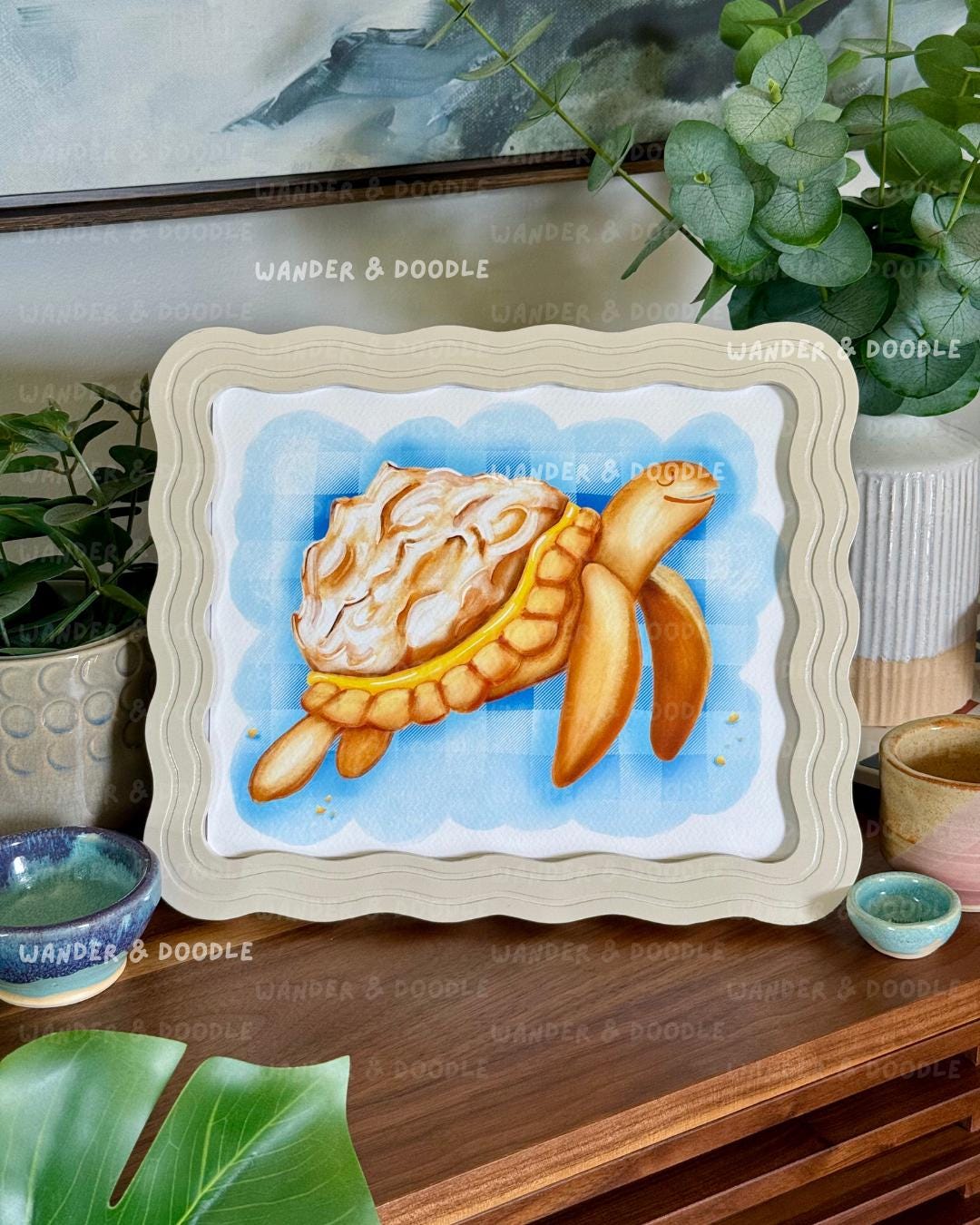 Sea Turtle Lemon Meringue Pie Art Print – Whimsical Ocean Nursery Wall Decor